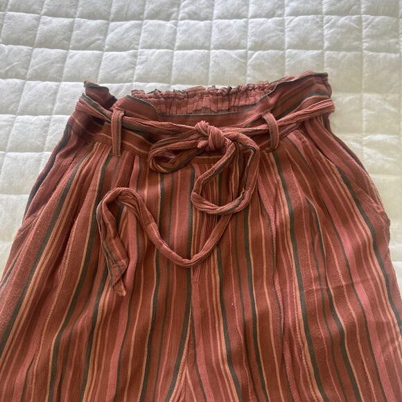 AMERICAN EAGLE Pants Womens Small Short Rust Red Striped Harem Belted Bohemian - Picture 2 of 11
